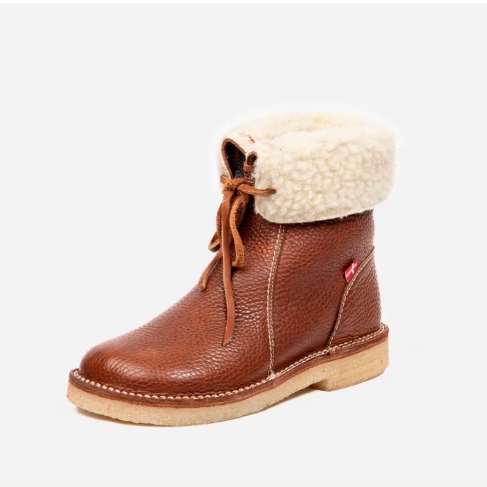 Duckfeet Arhus Leather Boot Women 10 Brown NWT Wool Lined Crepe Sole